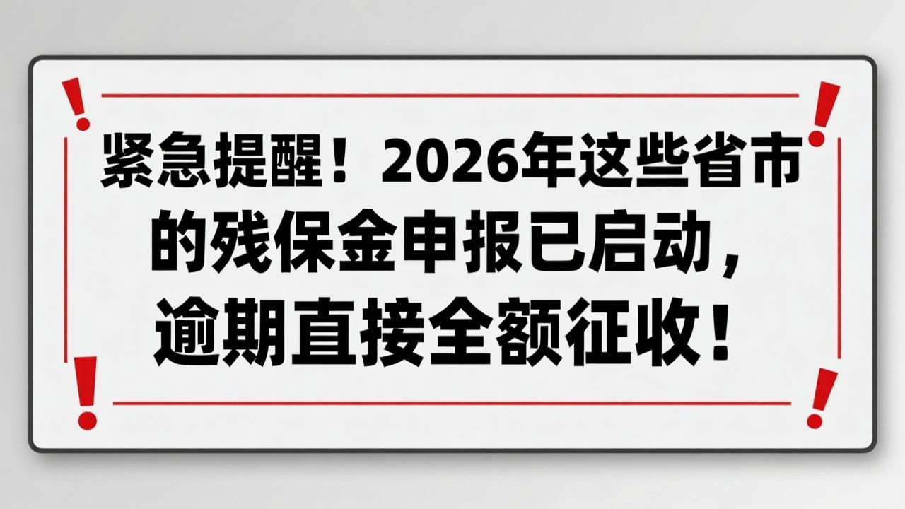 紧急提醒！2026年这些省市的残保金申报已启动，逾期直接全额征收！