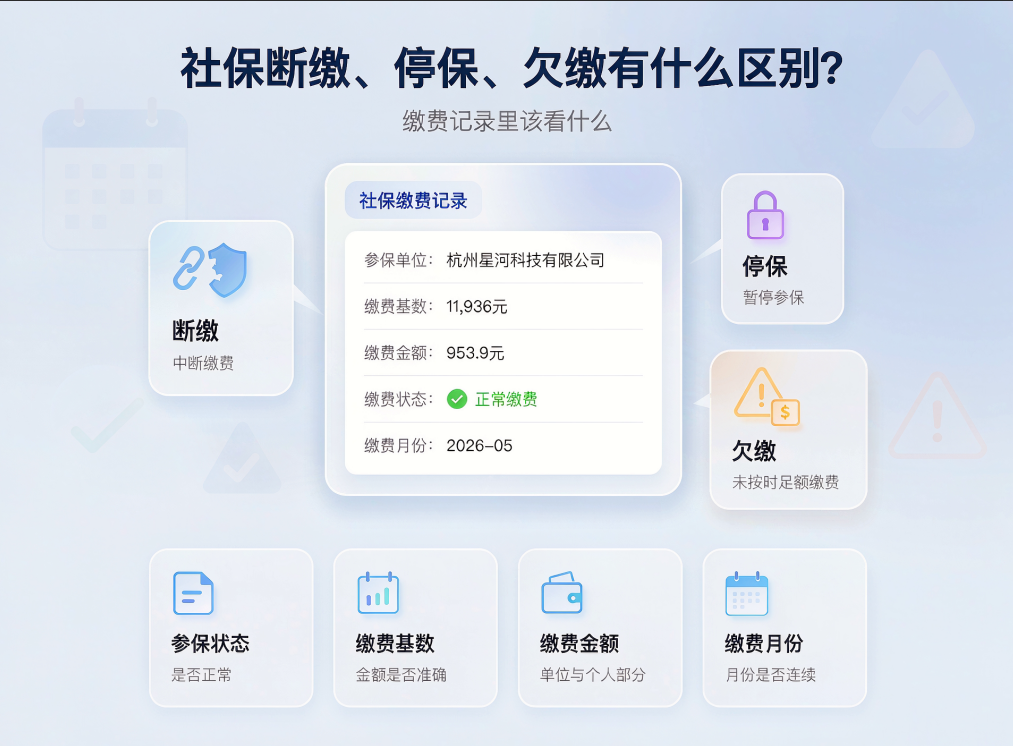 社保断缴、停保、欠缴有什么区别？缴费记录里该看什么